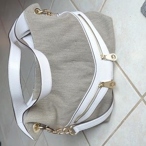 Michael Kors Shoulder Bag in Canvas and Vanilla Leather